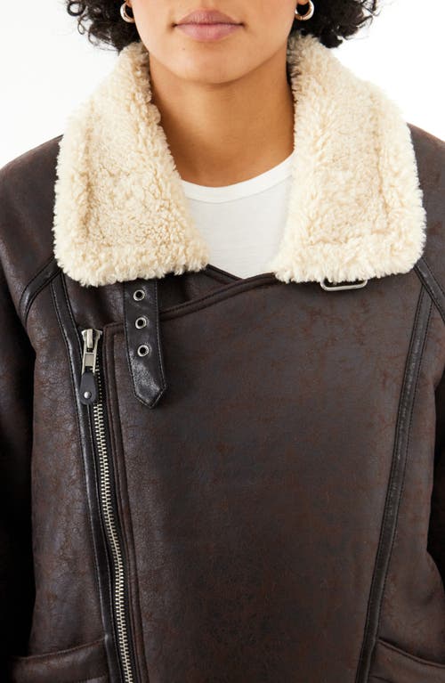 Shop Bdg Urban Outfitters Ella Faux Shearling Lined Faux Leather Aviator Jacket In Chocolate