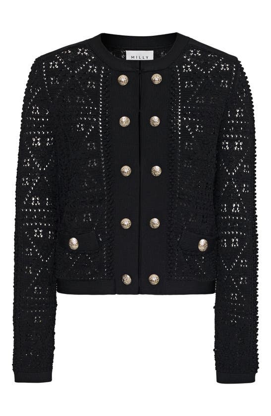 Shop Milly Bubble Pointelle Stitch Jacket In Black