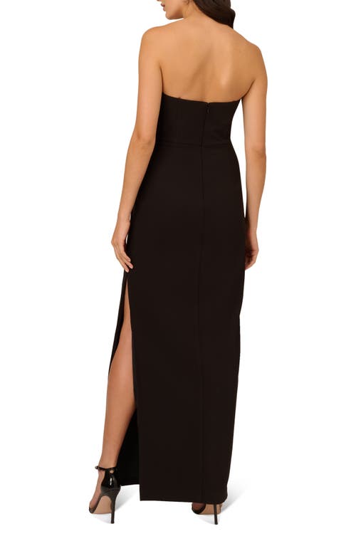 Liv Foster Beaded Bow Strapless Crepe Column Gown In Black
