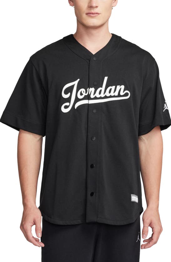 Shop Jordan Flight Mvp Snap-up Baseball Jersey In Black/ White