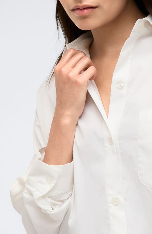 Shop Kenneth Cole Crop Stretch Cotton Blend Button-up Shirt In Pure White