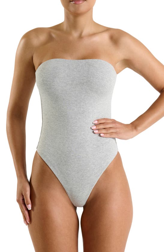 Naked Wardrobe Got Tube Be U Strapless Bodysuit In Heather Grey