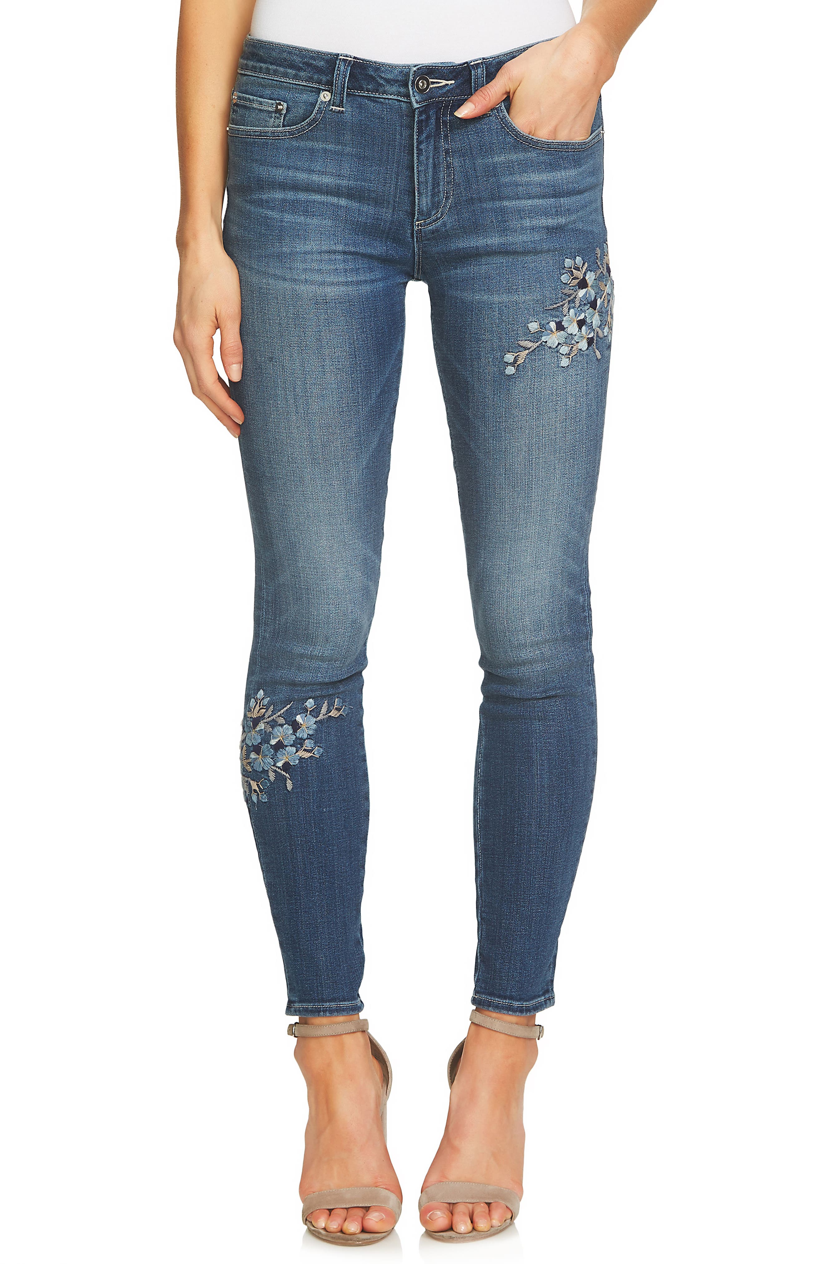 CeCe Floral Embroidered Skinny Jeans Nordstrom