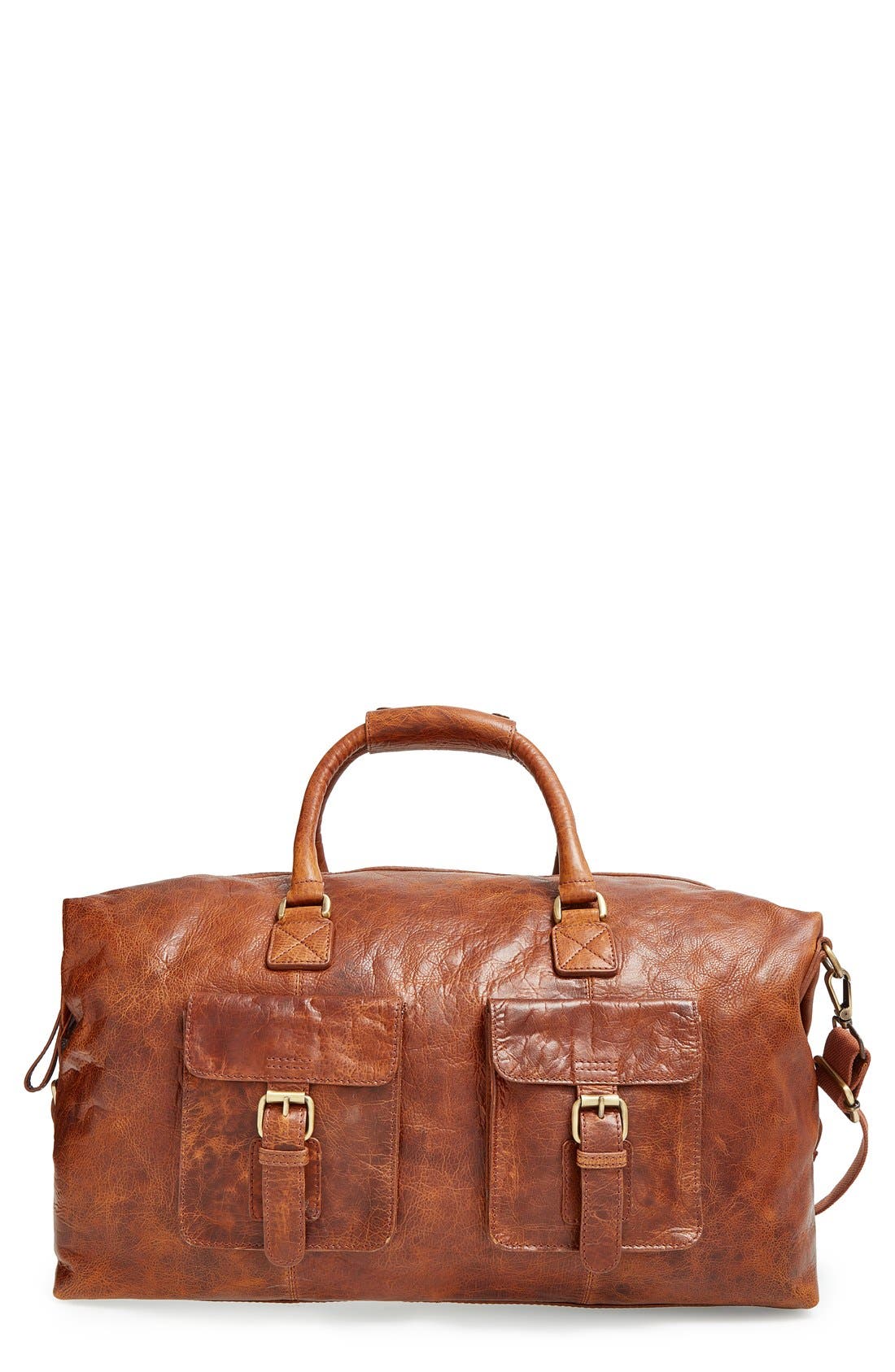 cognac leather duffle bag