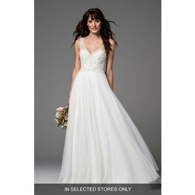 Willowby Locket Beaded Tulle A-Line Gown