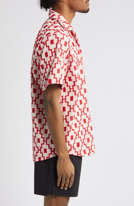 Shop Oas Machu Terry Cloth Camp Shirt In Red