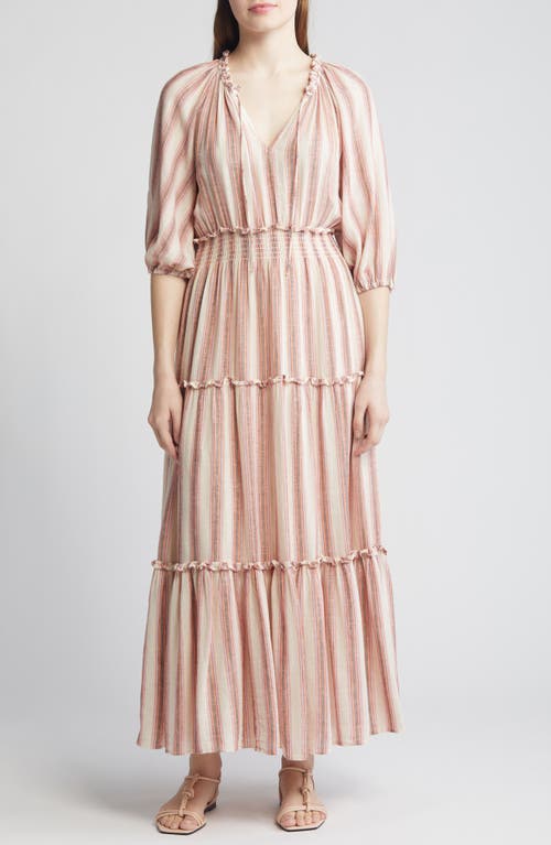 Caterine Stripe Tiered Cotton Blend Maxi Dress in Camino Stripe