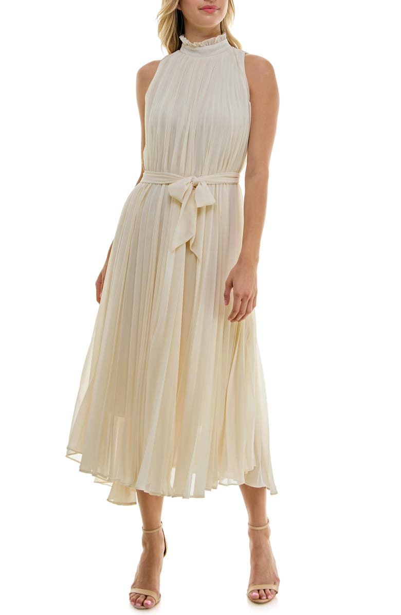 Socialite Pleated Mock Neck Chiffon Midi Dress | Nordstrom