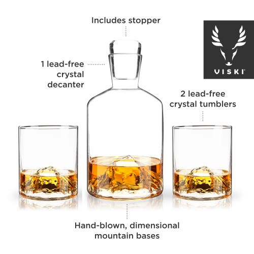 Viski Mountain 3-piece Crystal Liquor Decanter And Tumbler Set In Clear