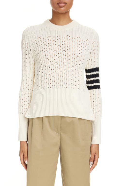 Thom Browne Boxy Rib Pointelle Virgin Wool Crewneck Sweater in White at Nordstrom, Size 2 Us