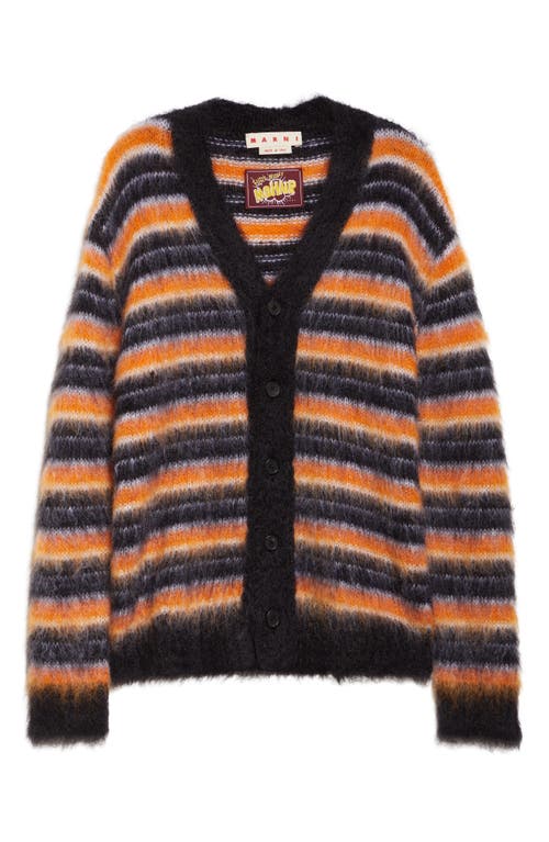 Shop Marni Stripe V-neck Mohair Blend Cardigan In Black