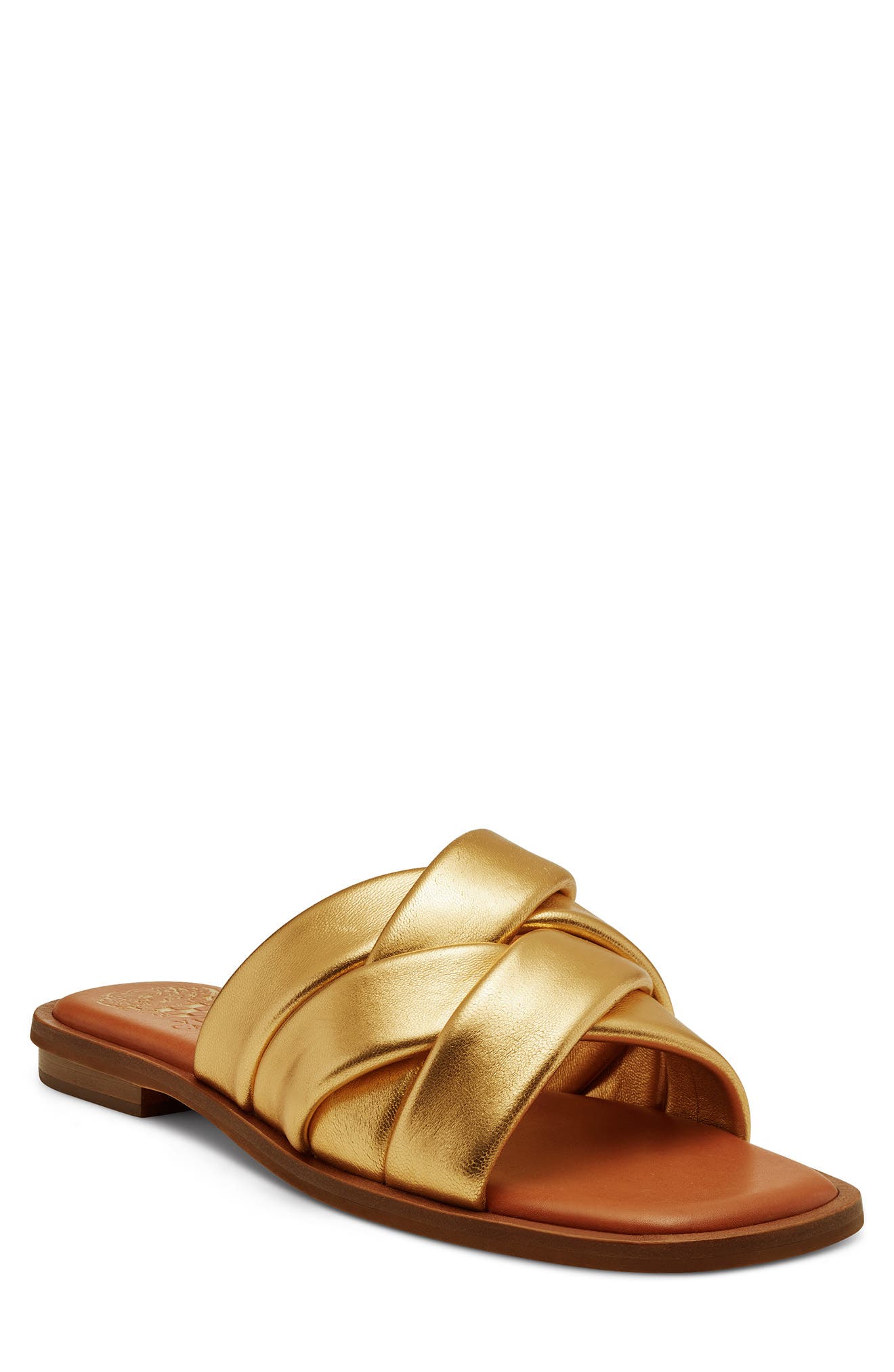 Vince Camuto Northala Woven Leather Slide Sandal In Goldy | ModeSens