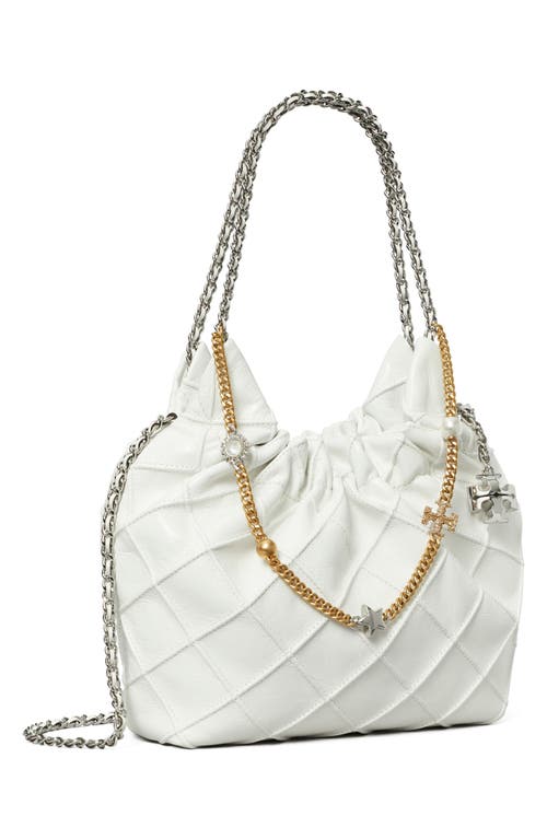 Tory Burch Mini Fleming Soft Distressed Drawstring Bag In Blanc