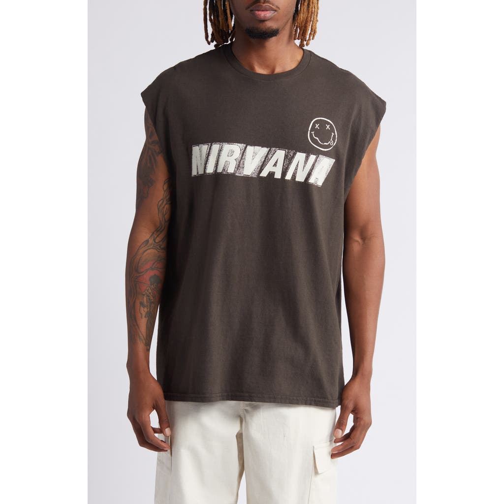 Merch Traffic Nirvana Cotton Graphic Muscle Tank In Brown