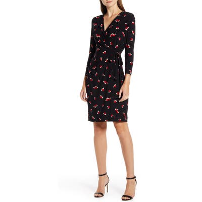 Anne Klein Chatterly Rose Classic Long Sleeve Wrap Dress, Black