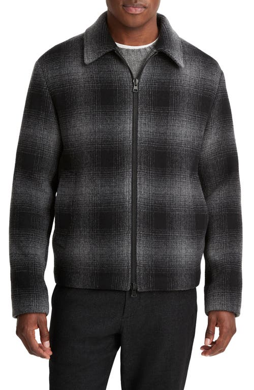 Vince Plaid Wool Blend Zip-up Shirt Jacket In Gray
