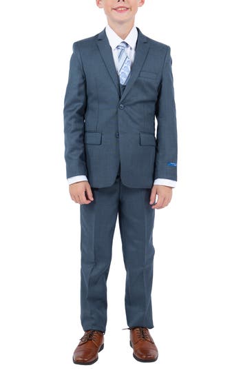 Perry Ellis Kids' Navy Five-piece Sharkskin Suit In Medium Navy