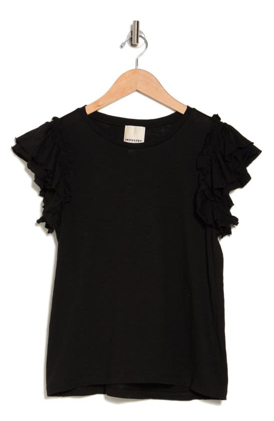 Industry Republic Clothing Double Flutter Sleeve Cotton Top In Black
