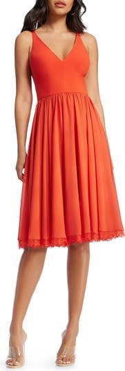 Dress the Population Alicia Mixed Media Midi Dress Nordstrom