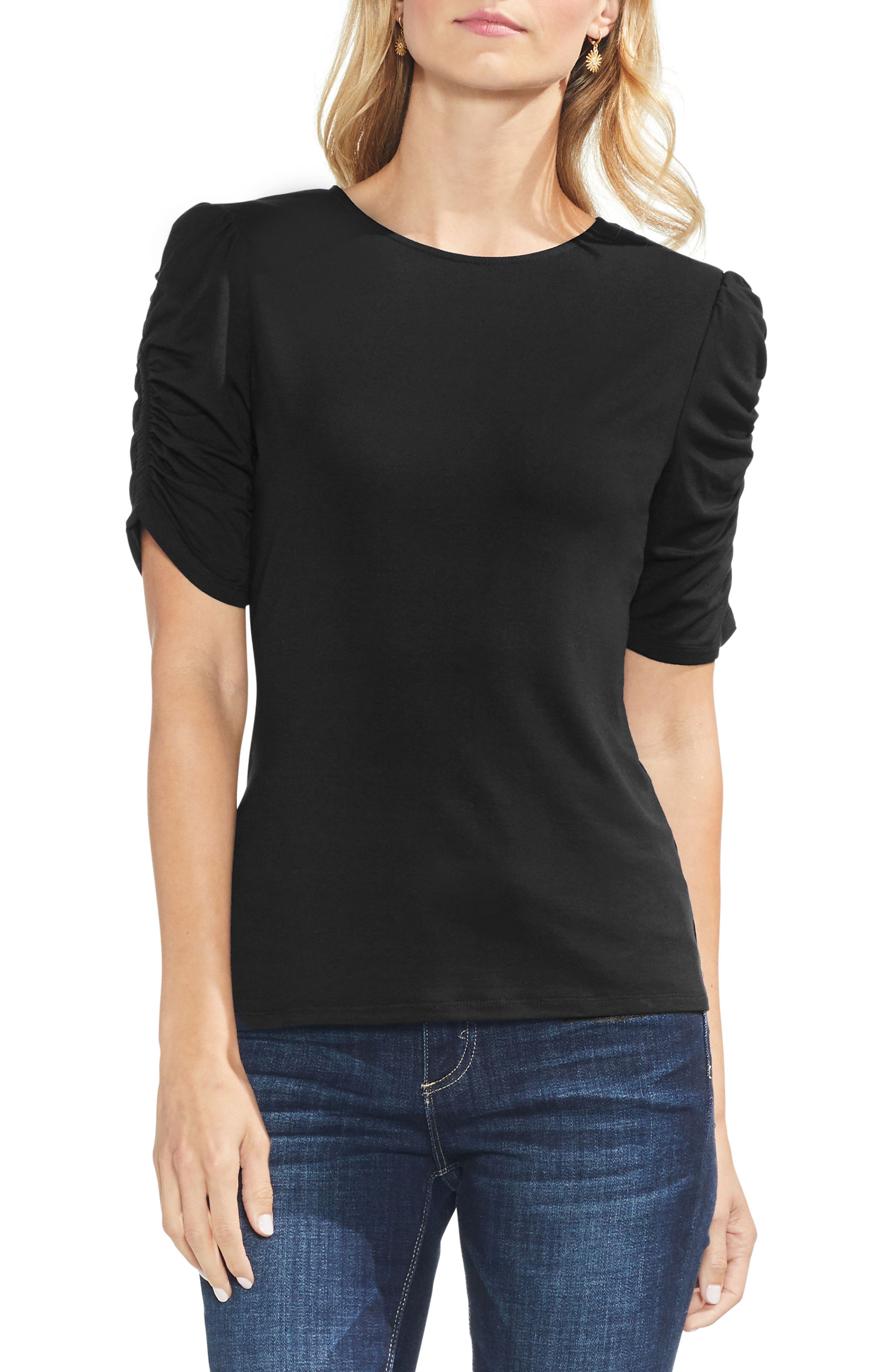 vince camuto ruched cold shoulder top