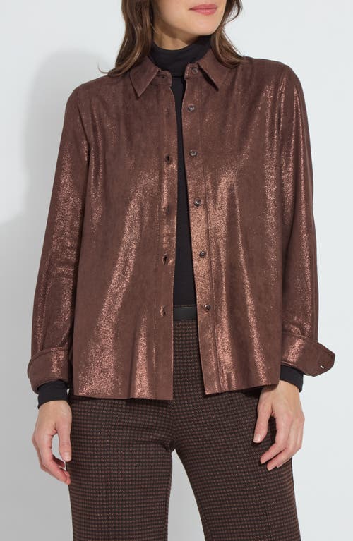 Lyssé Connie Patent Foil Vegan Suede Shacket In Metallic Copper In Metallic Copper