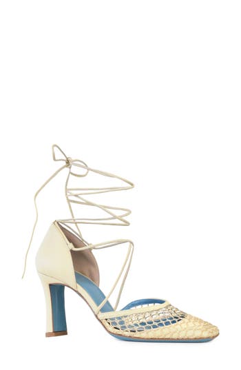 Valentina Rangoni Leone Crochet Wrap Tie Pump In Marzapane Parmasoft