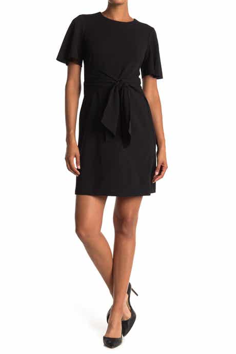 Donna morgan short flutter 2024 sleeve faux wrap dress