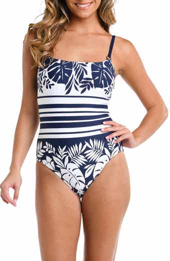 La'mor 11 Full Piece One Shoulder Swimsuit in White and Navy
