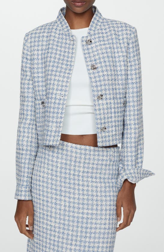 Shop Mango Tweed Jacket In Sky Blue