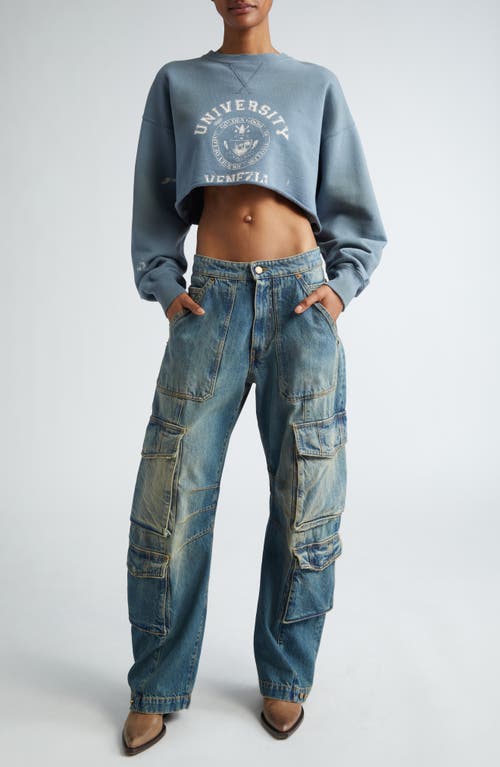 Golden Goose Journey Cropped Crewneck Sweatshirt In Windward Blue/heritage White