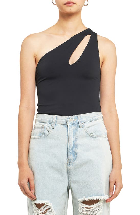 Shop Grey Lab Cutout One-shoulder Bodysuit In Black