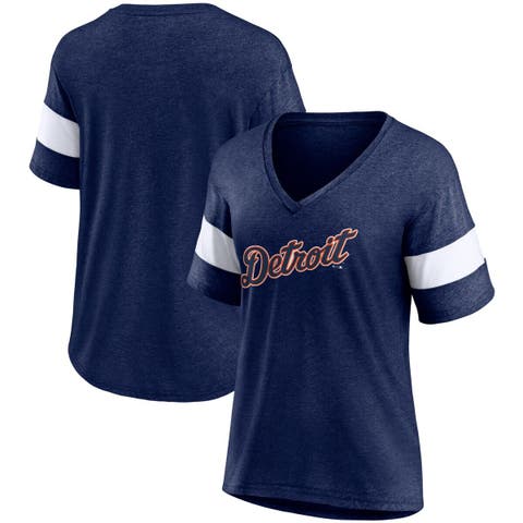 Nike Detroit Tigers Women's Navy Heather Dri-FIT Henley 3/4 Sleeve V-Neck T- Shirt - Gameday Detroit