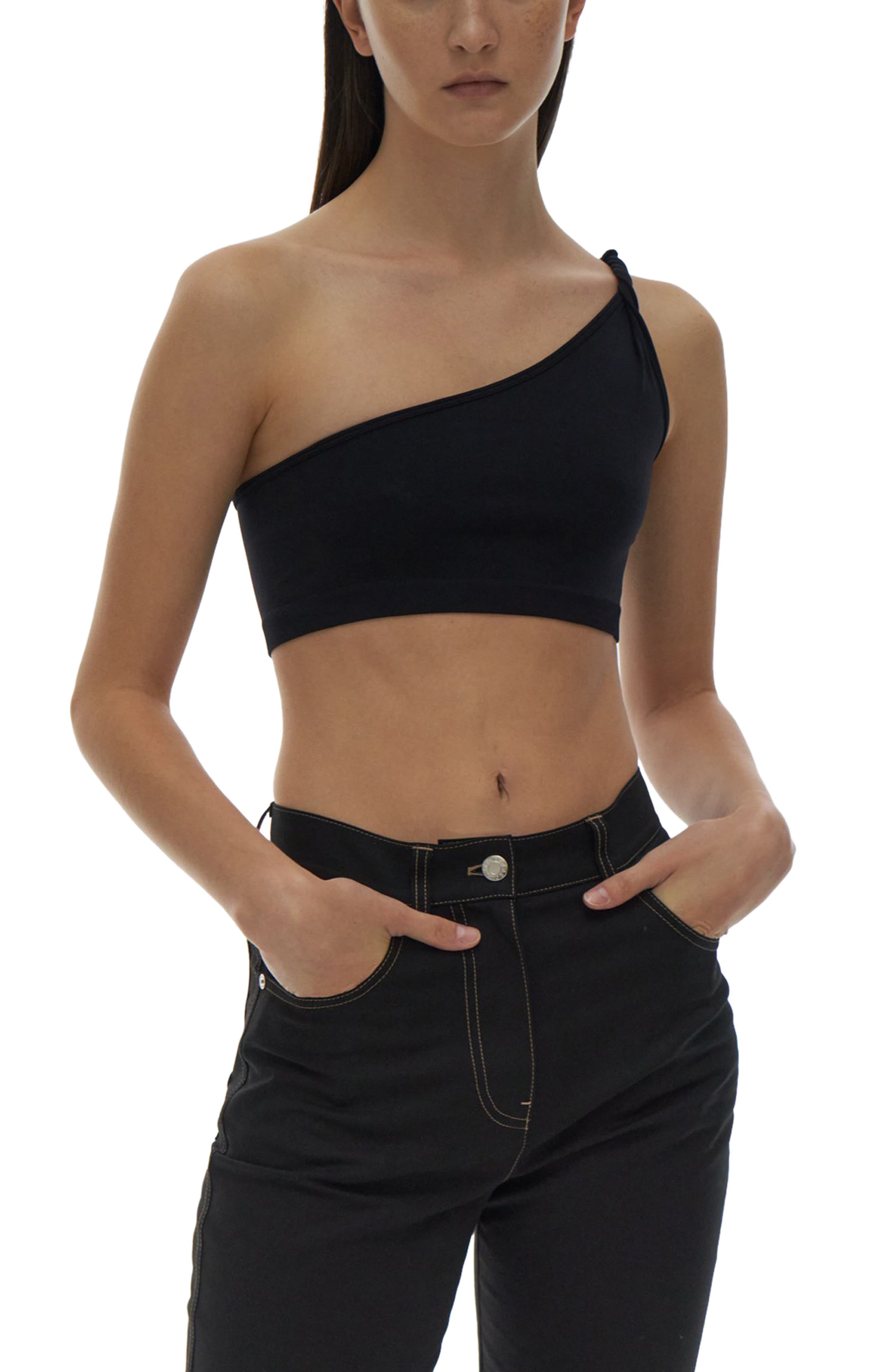 Helmut Lang Asymmetric Twist One Shoulder Bralette in Black at Nordstrom, Size X-Small