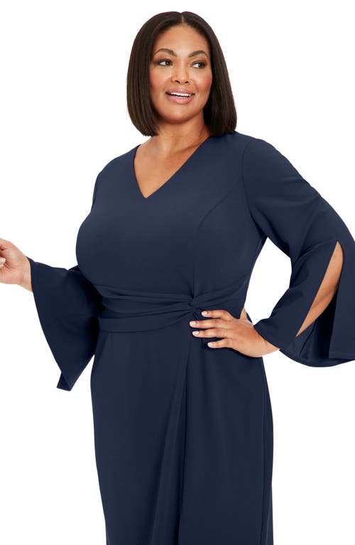 London Times Flare Sleeve Twist Waist Midi Dress In Navy