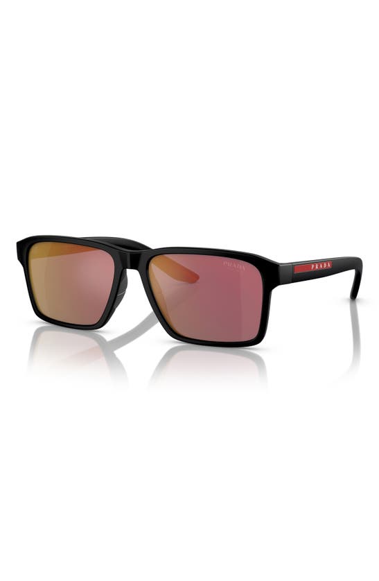 Shop Prada 58mm Rectangular Sunglasses In Matte Black