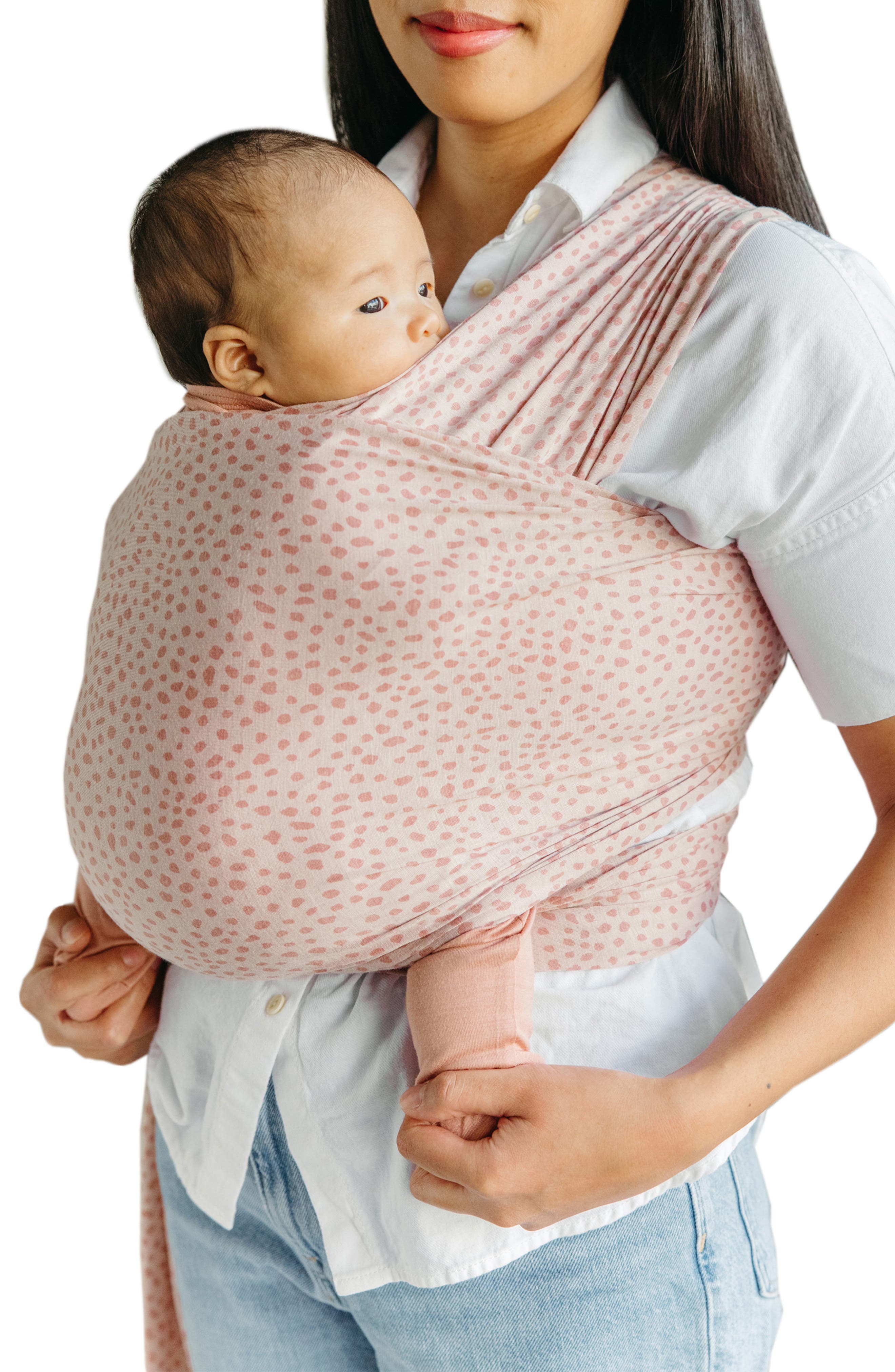 Ring Sling Baby Carrier Grey With Pink Polka Dots With Zippered Pocket 