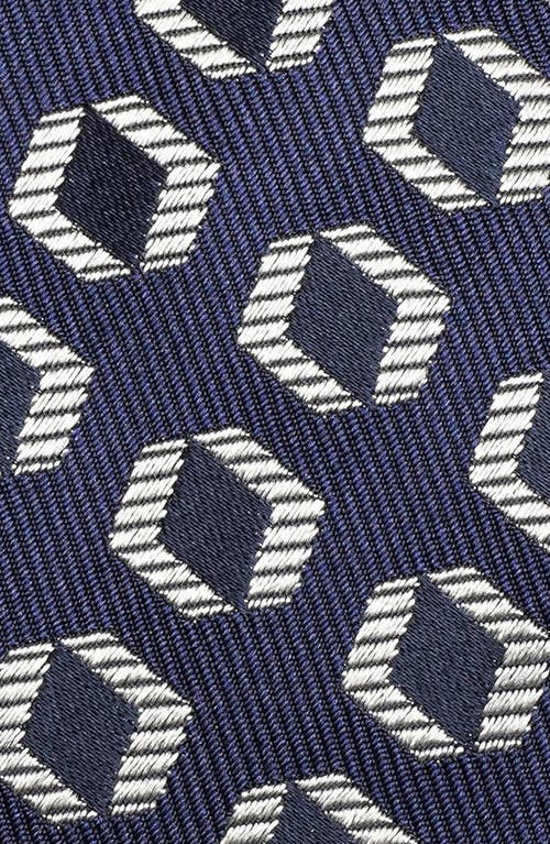 Jack Victor Bishop Geometric Print Silk Tie In Navy