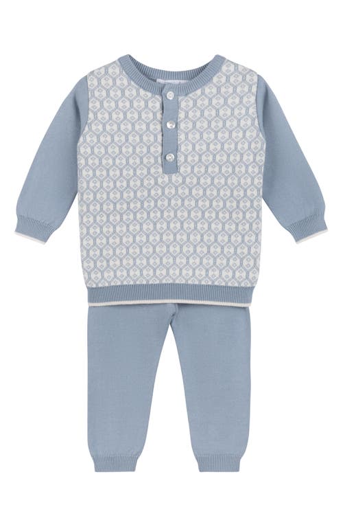 Feltman Brothers Cotton Diamond Jacquard Sweater & Pants Set In Vintage Blue