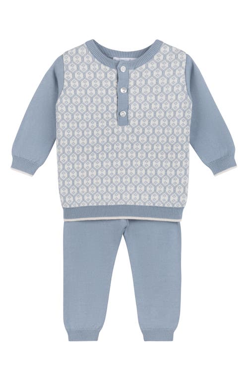 Shop Feltman Brothers Cotton Diamond Jacquard Sweater & Pants Set In Vintage Blue