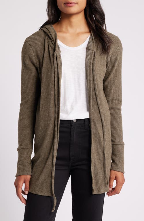 Shop Loveappella Hooded Rib Cardigan In Olive