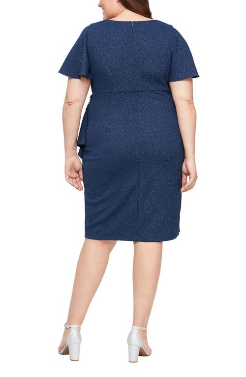 Sl Fashions Surplice Neck Glitter Side Crystal Embellished Sheath Shift Dress In Nav