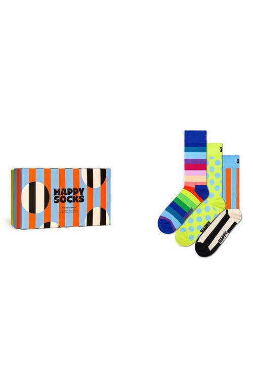 Happy Socks Assorted 3-pack Crew Socks Gift Box In Blue