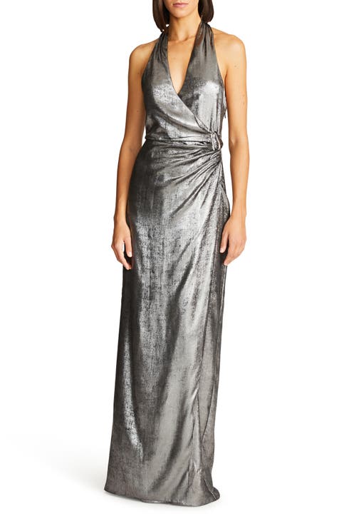 Gwyneth Metallic Chiffon Gown