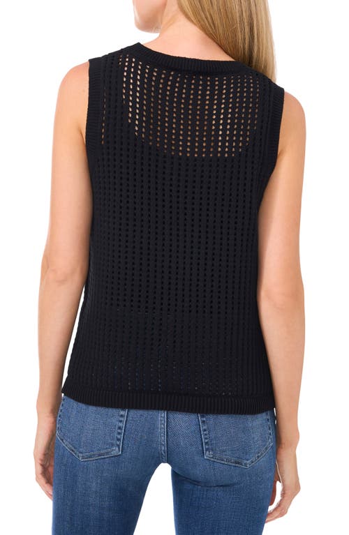 Cece Women's Allover Pointelle Stitch Sweater Tank In Rich Black