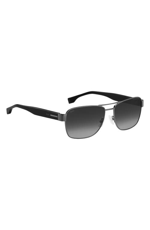 Hugo Boss 60mm Polarized Rectangular Sunglasses In Black/dark Ruthenium