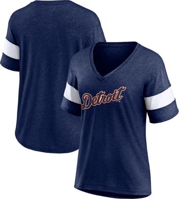 Detroit Tigers Fanatics Branded Women's Official Wordmark 3/4 Sleeve V-Neck  Tri-Blend T-Shirt - Heathered Navy/White