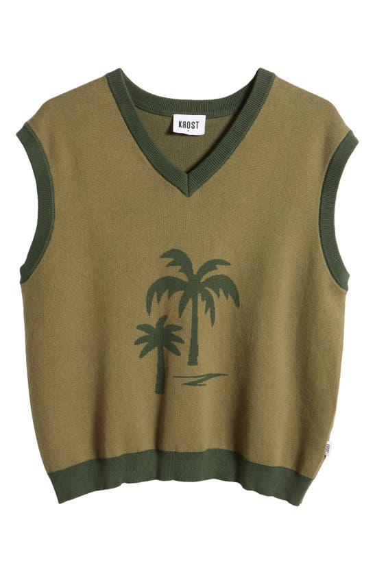 Shop Krost Palm Tree Sweater Vest In Laurel Wreath