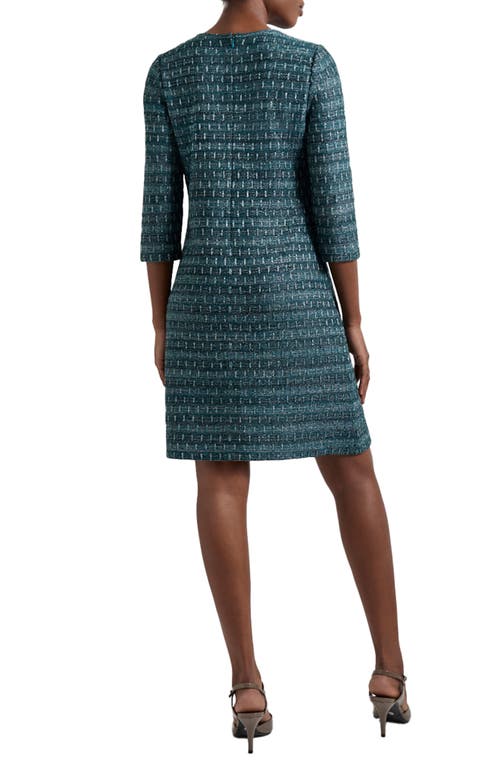 Shop Misook Metallic Tweed Shift Sweater Dress In Spruce/black/new Ivory