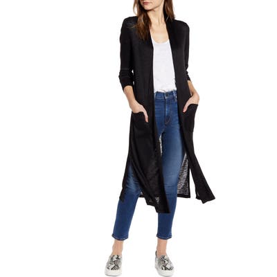 Bobeau Ribbed Knit Long Cardigan, Black