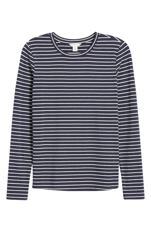 Shop Caslonr Caslon(r) Crewneck Long Sleeve T-shirt In Navy- Ivory Carlotta Stripe